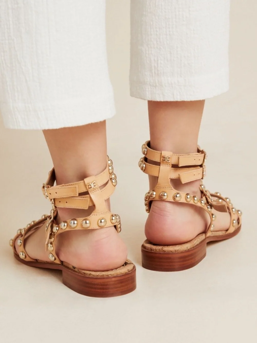 Sam Edelman Evan Studded Beige Gladiator Strappy Sandals Size 11